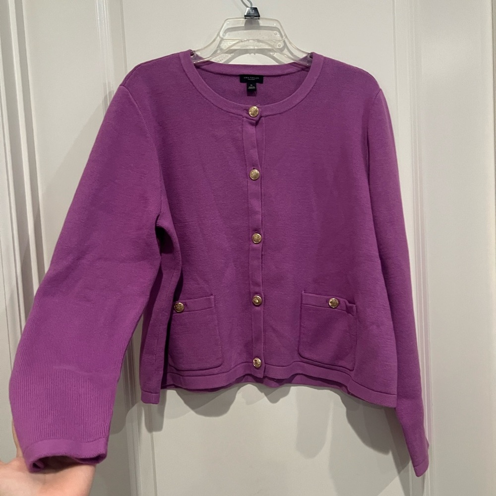 New Ann Taylor Factory Cotton Purple Cardigan with Gold Buttons 100% Cotton